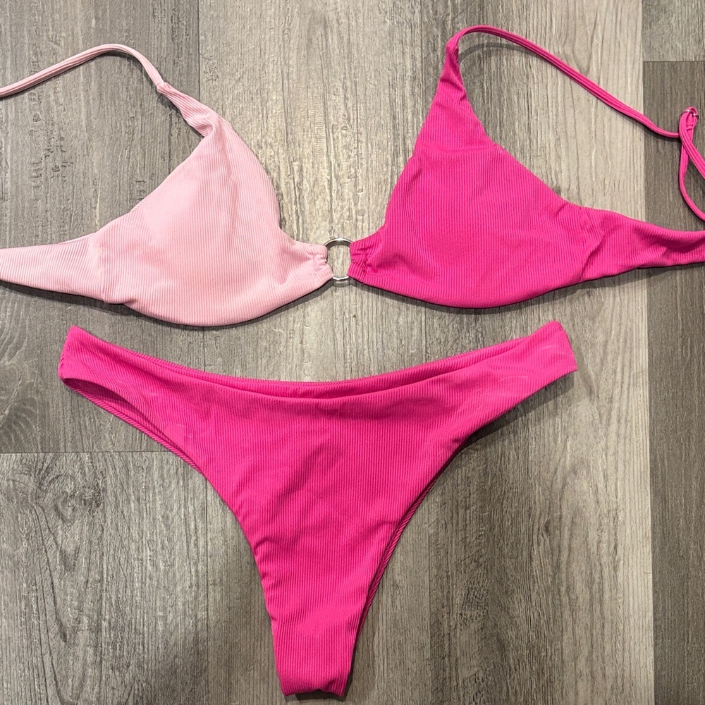 Two Tone Pink Bikini Set- High Cut